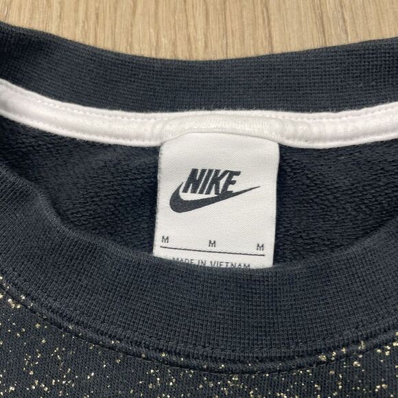 Nike Sweater Womens Medium Black Gold Speckle Crewneck Swoosh Pullover Athletic - Picture 3 of 9